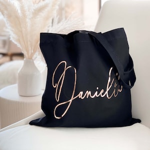 Black Tote Bag - Flower Girl Gift Bags -  Bridesmaid Gift Totes -  Maid of Honor Tote - Wedding Tote Bag  (EB3216BLS)