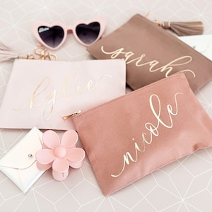 Custom Cosmetic Bag | Makeup Bag for Bridesmaids | Canvas Makeup Bag | Matching Bridesmaid Gifts | Personalized Gift For Her (EB3222AD)