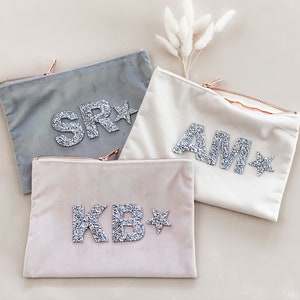 Monogram Gift Bags Personalized Make Up Bag Velvet Cosmetic Bag Valentine Gifts for Women Coworkers Best Friends Galentines Day EB3456SQM image 4