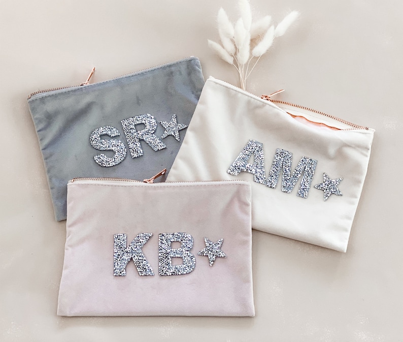 Monogram Gift Bags Personalized Make Up Bag Velvet Cosmetic Bag Valentine Gifts for Women Coworkers Best Friends Galentines Day EB3456SQM image 4