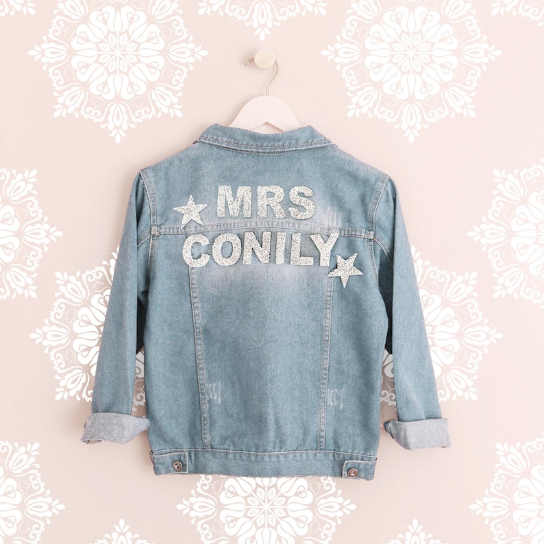 Personalized Jean Jacket Bride Denim Jacket Bride Jacket Personalized Jacket Custom Wedding Jacket Glam Bride Gift Ideas EB3343SQP image 7