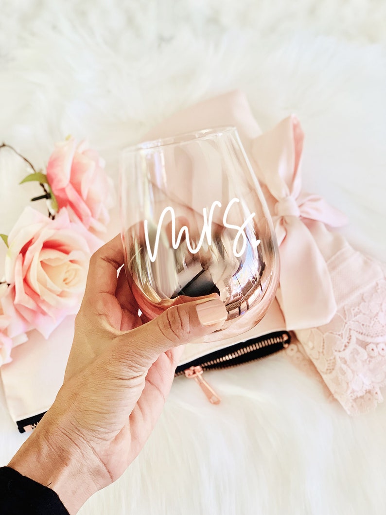 Rose Gold Bride Gift Bride Wine Glass Mrs Wine Glass Bridal Etsy