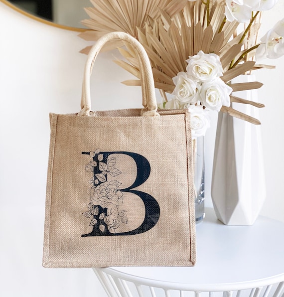 Monogram Tote Bag Market Bag Initial Shopping Bag Monogrammed Holiday Gift  Bag for Friends (EB3259FLRM)