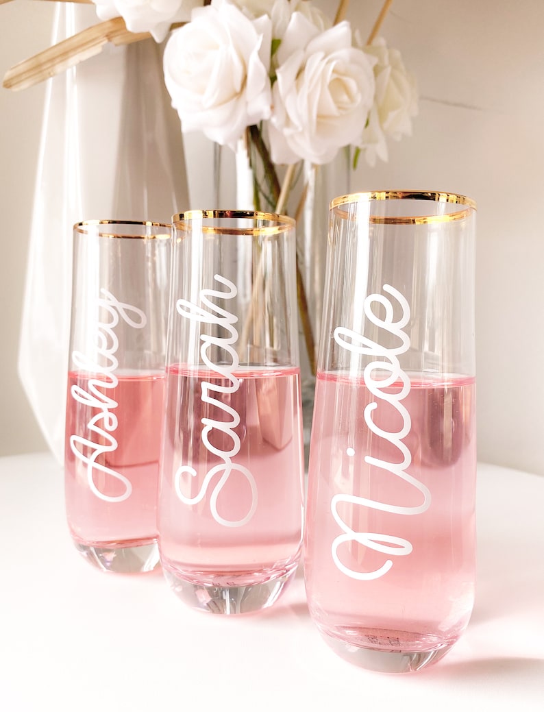Valentines Day Decor Glasses Personalized Glasses Stemless Flutes with Names Custom Flutes Galentines Day Gifts for Friends EB3210RD image 8