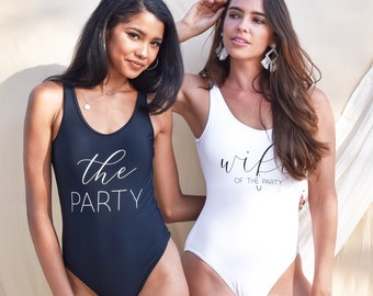 The Party Swimsuit Bride to be Swimsuit Wife of the Party Swimsuit One Piece Bachelorette Swimsuits Bridesmaid Swimsuits (EB3342WD)