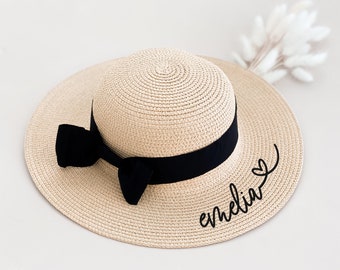 Chapeau de plage pour fille, disquette, chapeau de plage pour enfant, chapeau de soleil pour enfant, chapeau de fille personnalisé avec nom, cadeau personnalisé pour un cadeau d'anniversaire de petite fille (EB3334P)