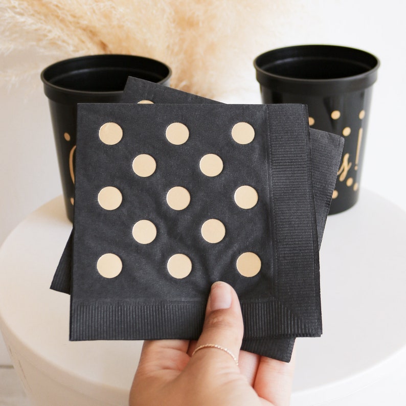 Gold Foil Napkins Polka Dot Napkins Gold Paper Napkins Bridal Shower Napkins Birthday Napkins EB3099DOT set of 25 napkins BLACK Polka Dot