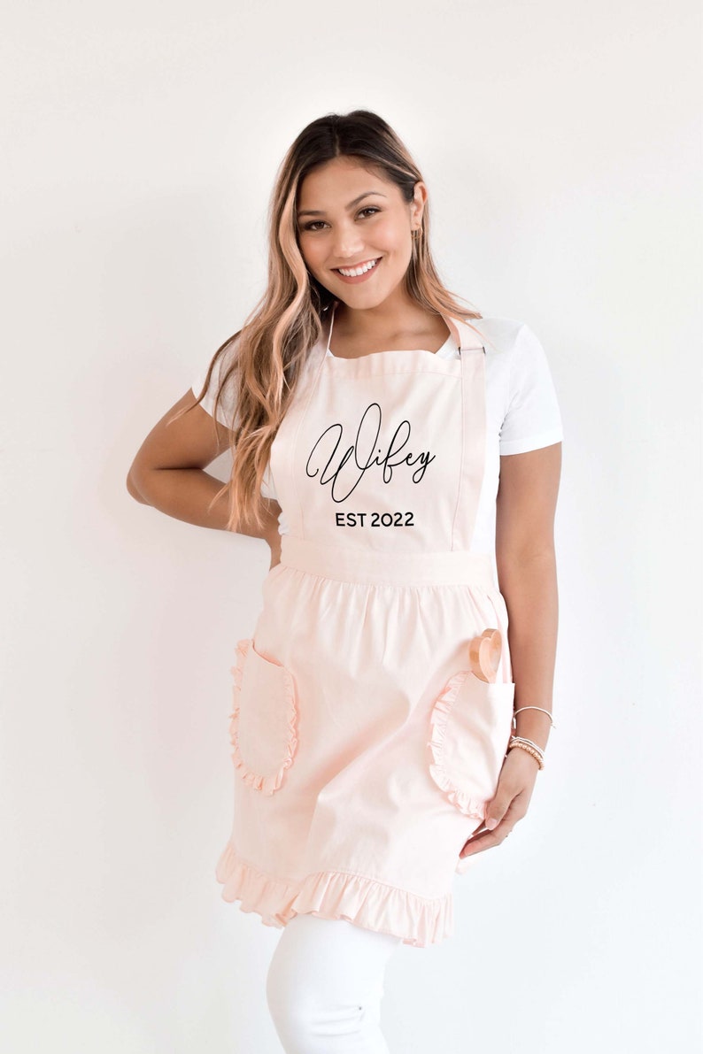 Wifey Apron Kitchen Bridal Shower Gift Personalized Wifey Apron Cute Bridal Engagement Gift Ideas 2022 Gift for Bride EB3353EST image 2