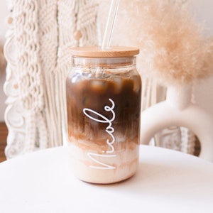 Personalized Iced Coffee Cup Glass Can Soda Cup with Lid and Straw Bridesmaid Gift Idea Custom Proposal Gifts EB3496ERT image 7