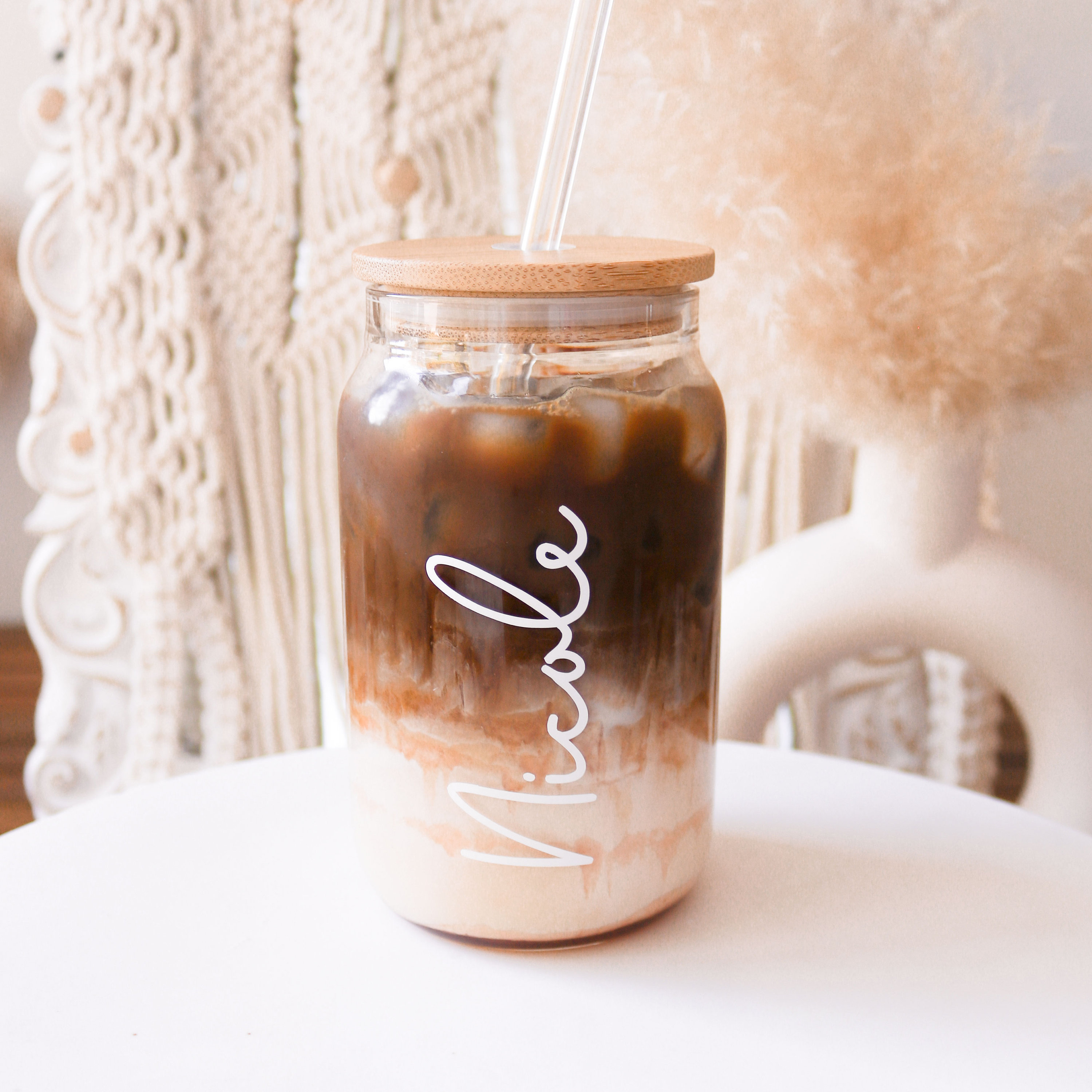 Iced Coffee Cup-personalized Soda Beer Can Glass With Lid and Glass Straw  Gift for Friends Bridesmaid Gift Bubble Tea Cup 