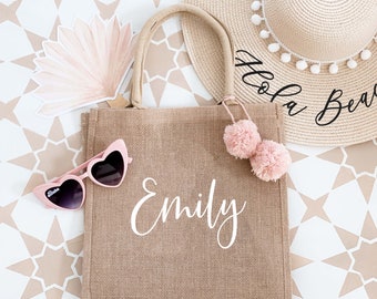 Personalized Burlap Bags Customized Burlap Bridesmaid Bag Beach Tote Bags Personalized Bridesmaid Tote Bag Beach Bridesmaid Gift (EB3259P)