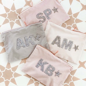 Monogram Gift Bags Personalized Make Up Bag Velvet Cosmetic Bag Valentine Gifts for Women Coworkers Best Friends Galentines Day EB3456SQM image 1