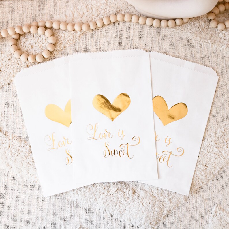 White & Gold Wedding Favor Bags Gold Polka Dot Candy Buffet Bags Gold Foil Printed Favor Bags for Candy Buffet EB3038 set of 12 bags image 3