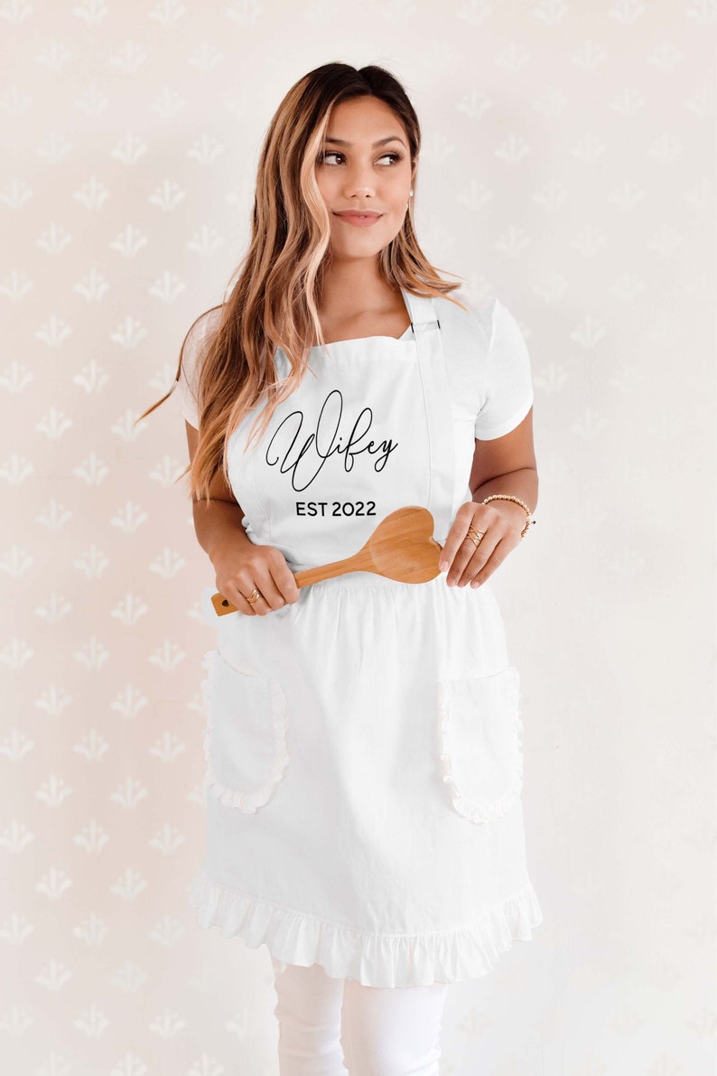 Wifey Apron Kitchen Bridal Shower Gift Personalized Wifey Apron Cute Bridal Engagement Gift Ideas 2022 Gift for Bride EB3353EST image 1