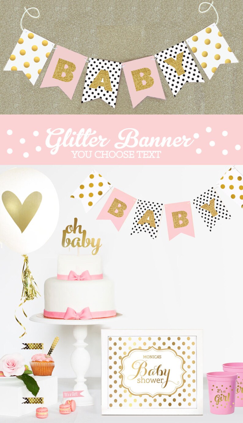 Personalized Baby Shower Banner Custom Baby Shower Banner Garland Pink And Gold Baby Banner Pink And Gold Baby Shower Banner Eb3062