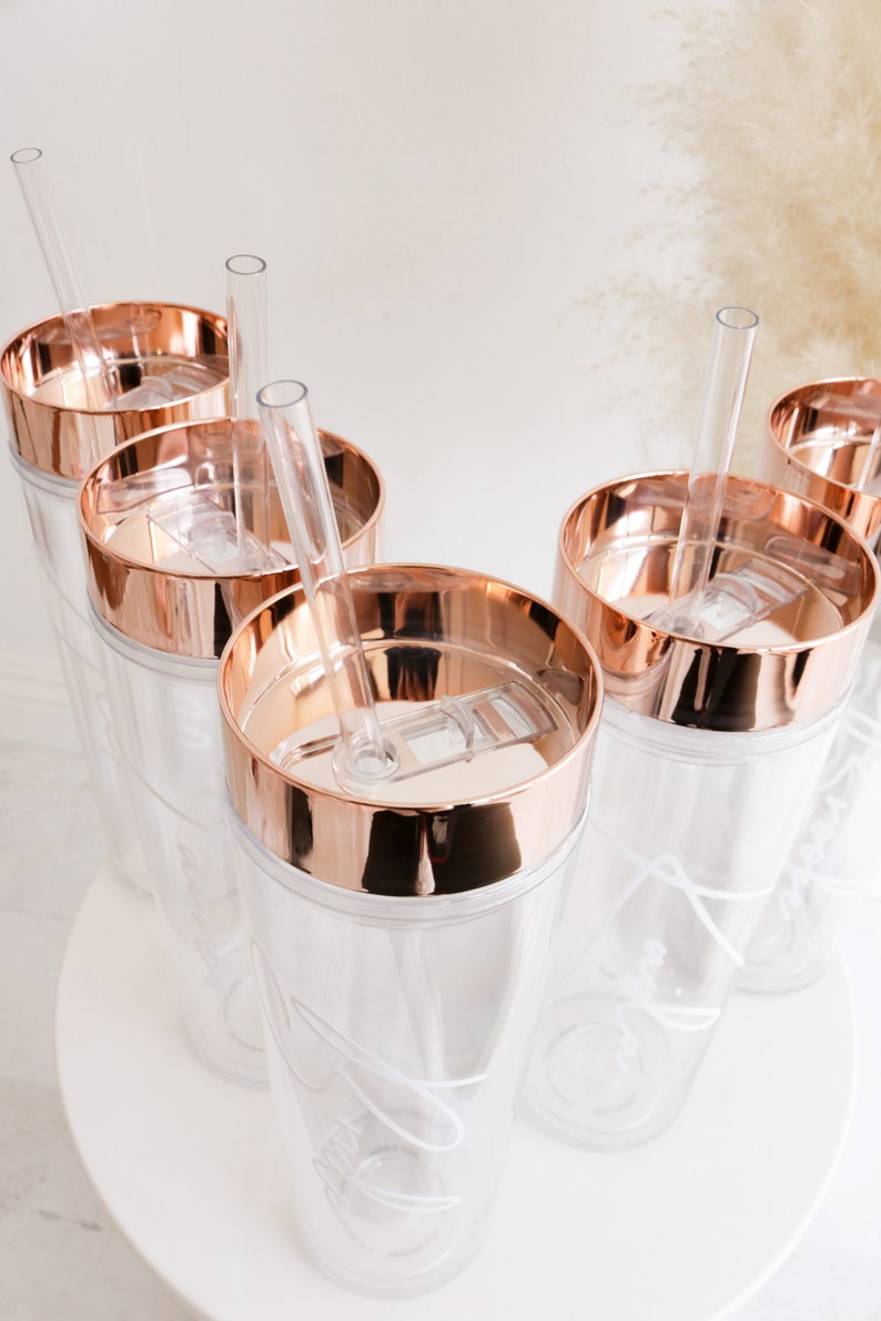 Rose Gold Tumbler with Straw Personalized Bridesmaid Tumblers Set choose ANY qty Personalized Bachelorette Gifts EB3113ANS image 3