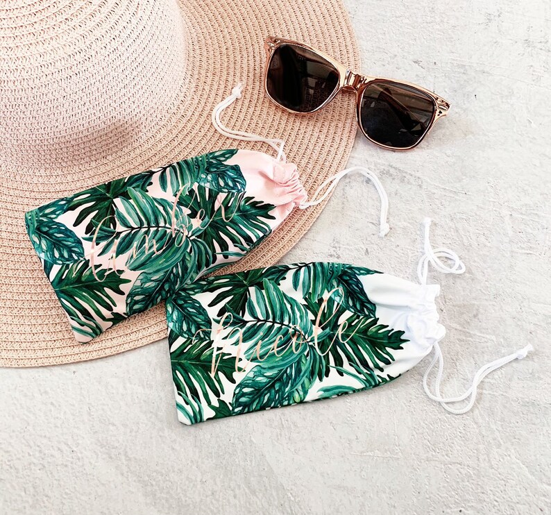 Palm Leaf Sunglass Case Tropical Bachelorette Party Favor Bags Tropical Sunglass Pouch Beach Bridesmaid Gift Ideas (EB3275PLM) 