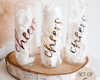 Bachelorette Party Cups - PLASTIC Cheers Champagne Flutes Bridesmaid Champagne Flutes Bridesmaid Wine Glasses (EB3254CH) set of 6 flutes