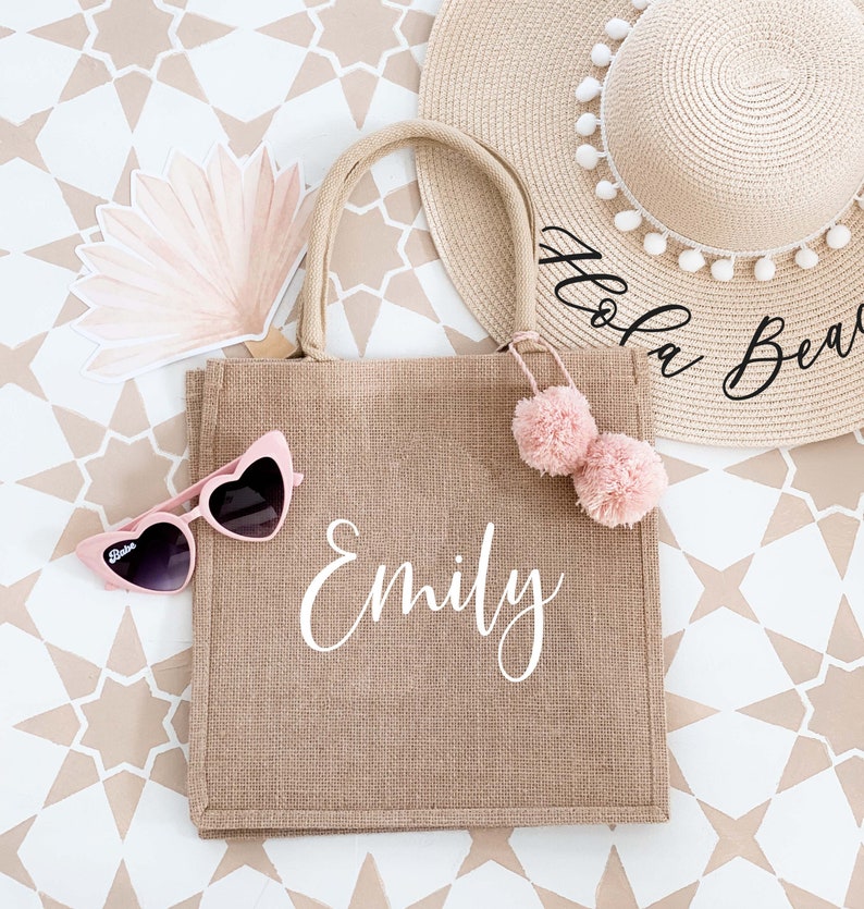 Personalized Jute Bags Personalized Beach Bridesmaid Gift Bridesmaid Bag Beach Tote Bags Personalized Bridesmaid Jute Bag EB3259P image 3
