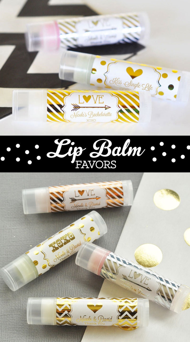 The Bachelorette Party Favors Black and Gold Bachelorette Ideas Personalized Wedding Lip Balm Favors EB3031FW set of 16 image 1