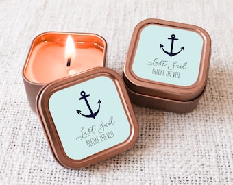 Tropical Candle Favors - Candle Tins w Custom Labels - Nautical Parting Favors - Beach Wedding Candle Party Favors  (EB3400TPB) - 12| pcs