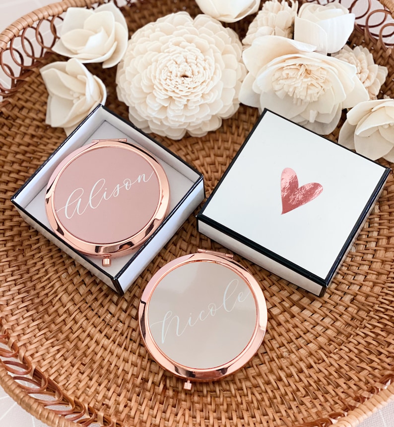 Pretty Bridesmaid Gifts Unique Bridal Shower Favors Mirror Compacts Gold Bridesmaid Mirrors Personalized Gifts for Women EB3166AD image 4