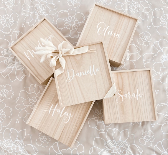 Wooden Gift Box with Lid with Names Personalized Wood Gift Box for Women  Unique Bridesmaid Proposal Box with Names (EB3459P) EMPTY