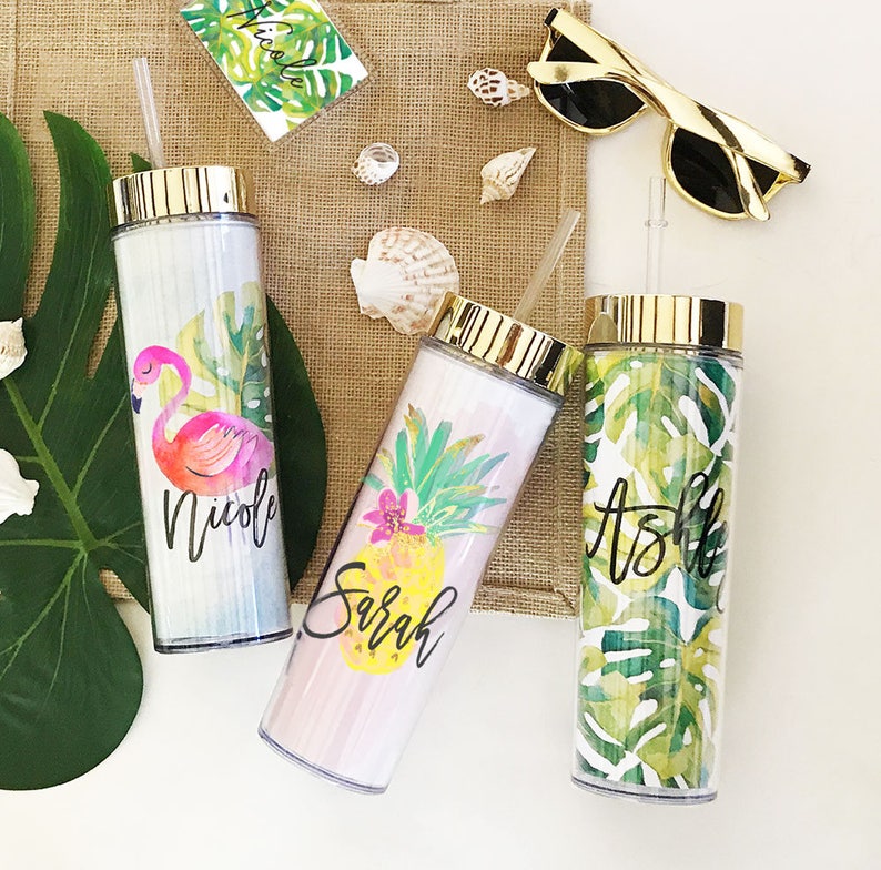 Tropical Tumbler Tropical Bridesmaid Gift Ideas Tropical Bachelorette Tumblers Beach Bridesmaid Gifts Tropical Water Bottle EB3113TPB image 6