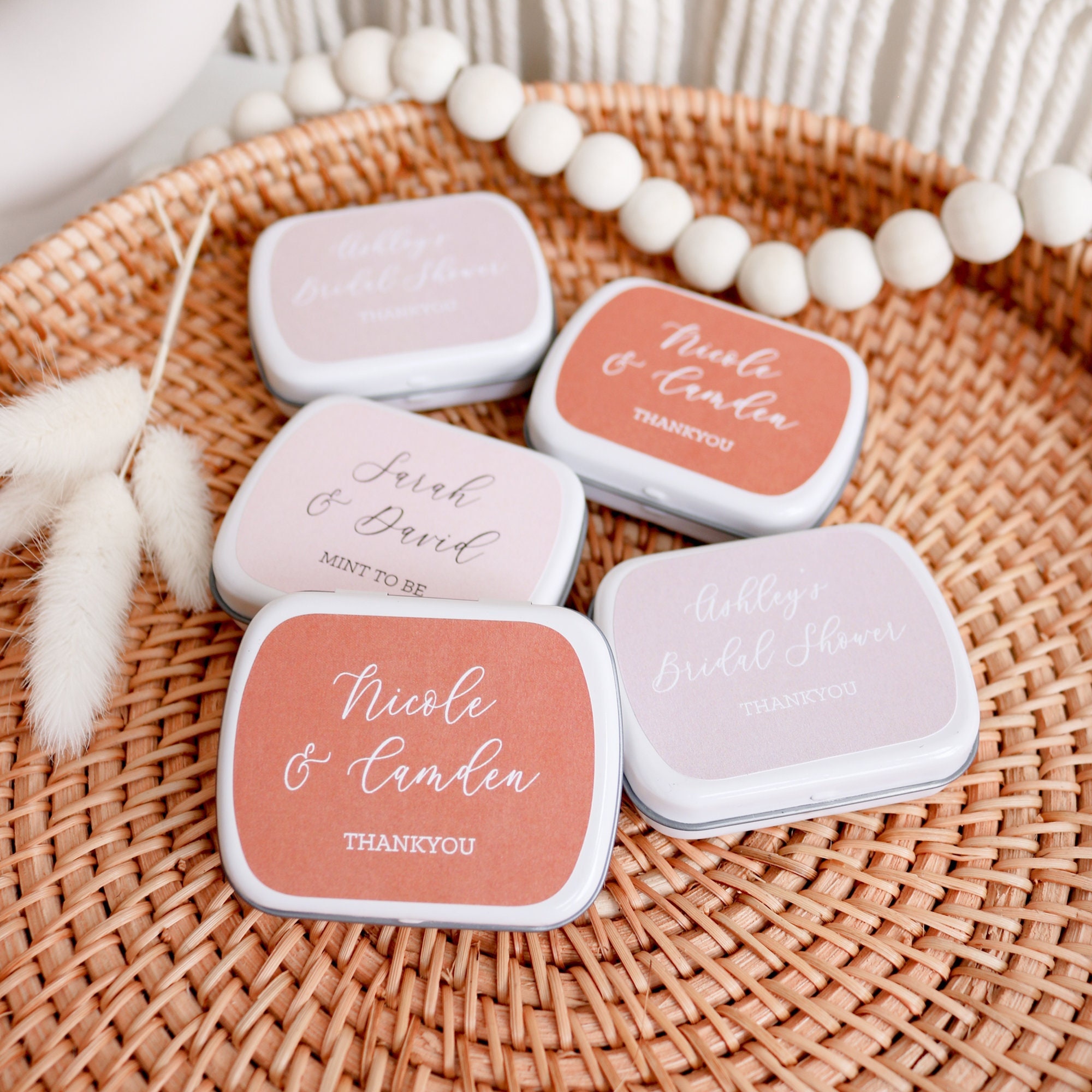 Set of 12 Initial Flower Personalized Wedding White Mint Tin Favors Initial  Wedding Personalized Mint Tins With Labels Set DM78-13 