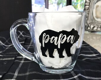 Fathers Day Mug - Fathers Day Gift Ideas - Papa Bear Mug - Dad Coffee Mug - Papa Bear Glass Mug  (EB3289BR)