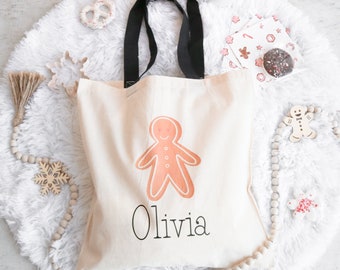 Personalized Tote Bags for Kids Christmas Stocking Alternative Holiday Gift Bag for Children Custom with Names  (EB3216XMAS-NAT )