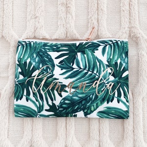 Palm Leaf Makeup Bag | Palm Leaf Bachelorette | Tropical Bachelorette Party Favors Tropical Bridesmaid Gifts Beach Bachelorette (EB3302PLM)