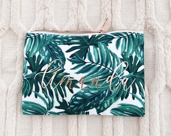 Palm Leaf Makeup Bag | Palm Leaf Bachelorette | Tropical Bachelorette Party Favors Tropical Bridesmaid Gifts Beach Bachelorette (EB3302PLM)