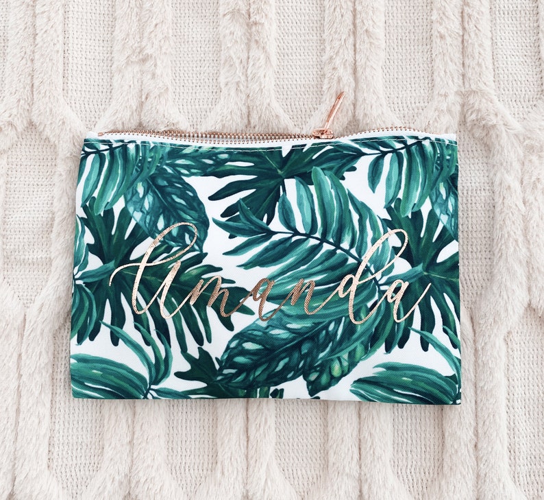 Palm Leaf Makeup Bag | Palm Leaf Bachelorette | Tropical Bachelorette Party Favors Tropical Bridesmaid Gifts Beach Bachelorette (EB3302PLM) 