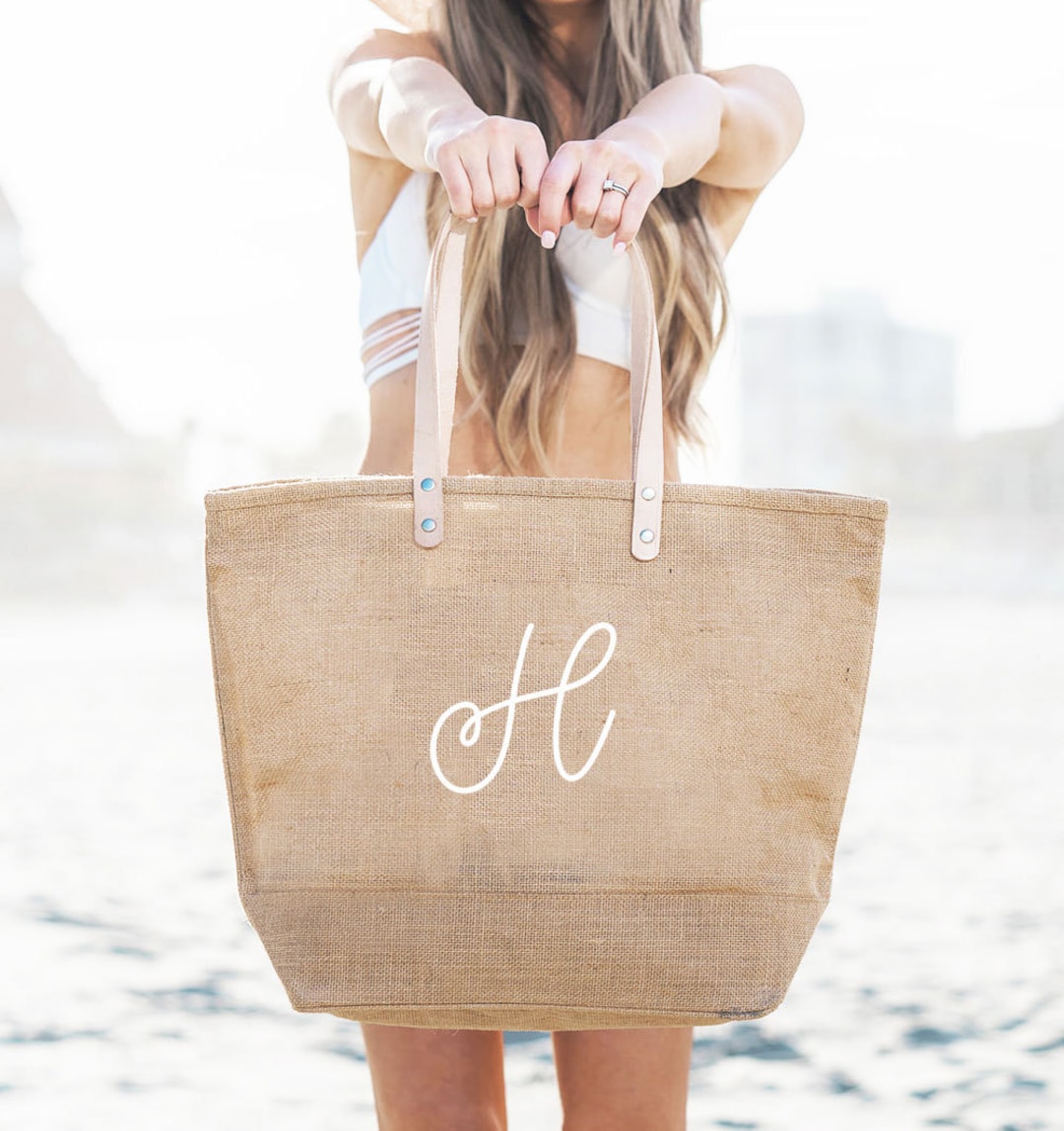 Monogram Beach Bag Burlap Bags Large Beach Tote Bags Monogram - Etsy