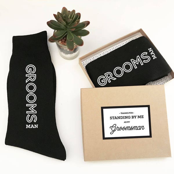 Groomsman Socks - Unique Groomsmen Gift Ideas - Groomsmen Socks Label and Box - Groomsmen Sock Set Funny Labels - You Choose Qty (EB3258GM)