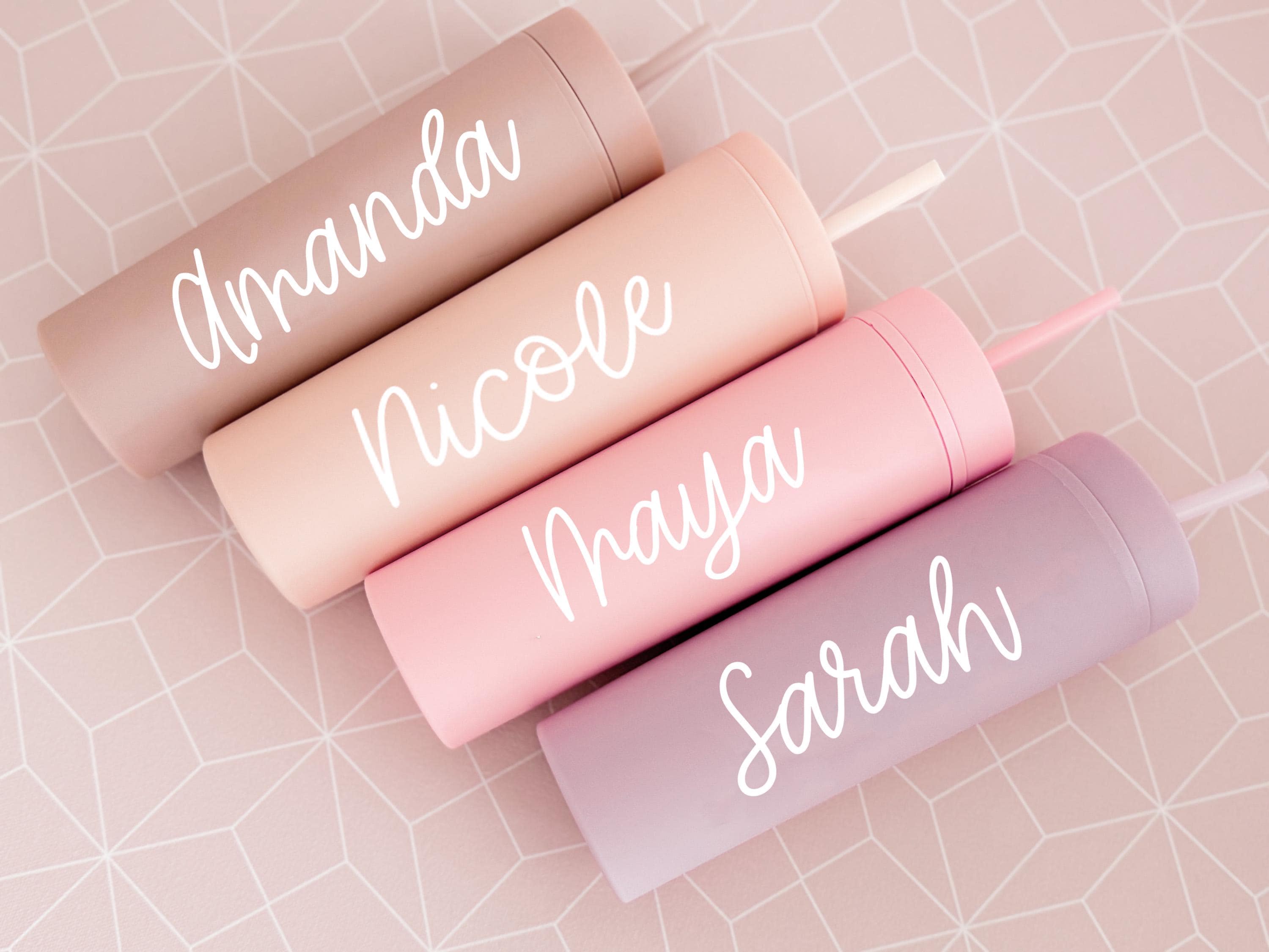 Personalized Coffee Tumbler Cups Bachelorette Party Favors Bridesmaid Tumblers Gift Custom Tumbler Lid and Straw w/ Name Skinny (EB3522P)