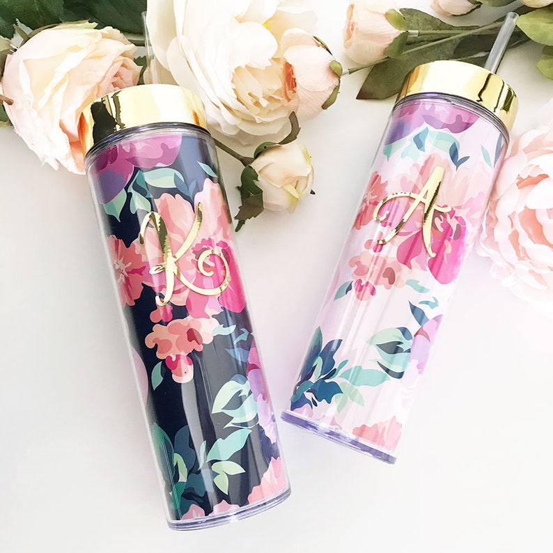 Fl Tumbler Initial Mugtumbler Bridesmaid Gift Maid Of Image 0