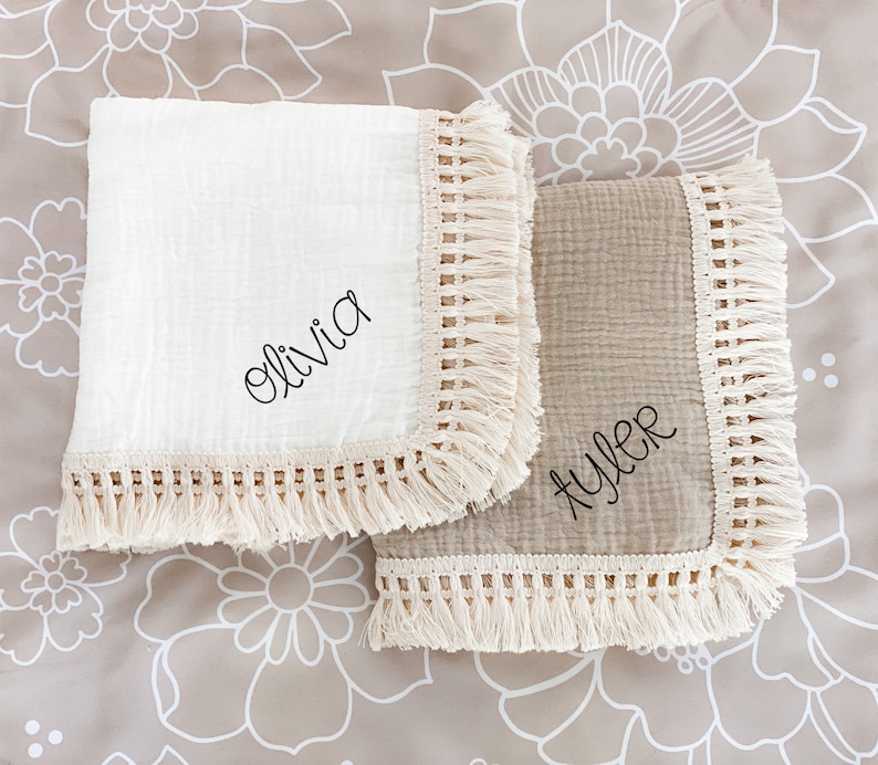 Fringe Baby Blanket Personalized Newborn Blanket Newborn Photoshoot Blanket Baby Shower Gift Idea for New Baby Gift (EB3474P) Blanket ONLY 