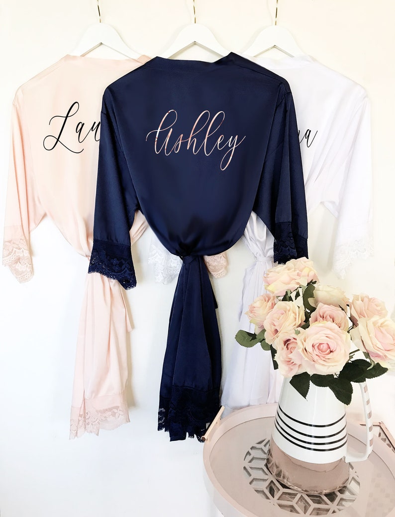 Bridesmaid Robes Personalized Bridesmaid Robes with Names Satin Lace Bridal Robes Bridal Party Robes Custom Name Robes EB3260P image 6