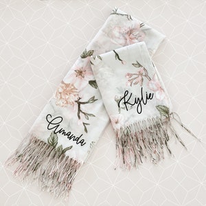 Personalized Scarf for Women Bridesmaid Gift Ideas Unique Gift for Her Bridesmaid Shawl Fall Gift Ideas Custom Floral Scarf (EB3488P)