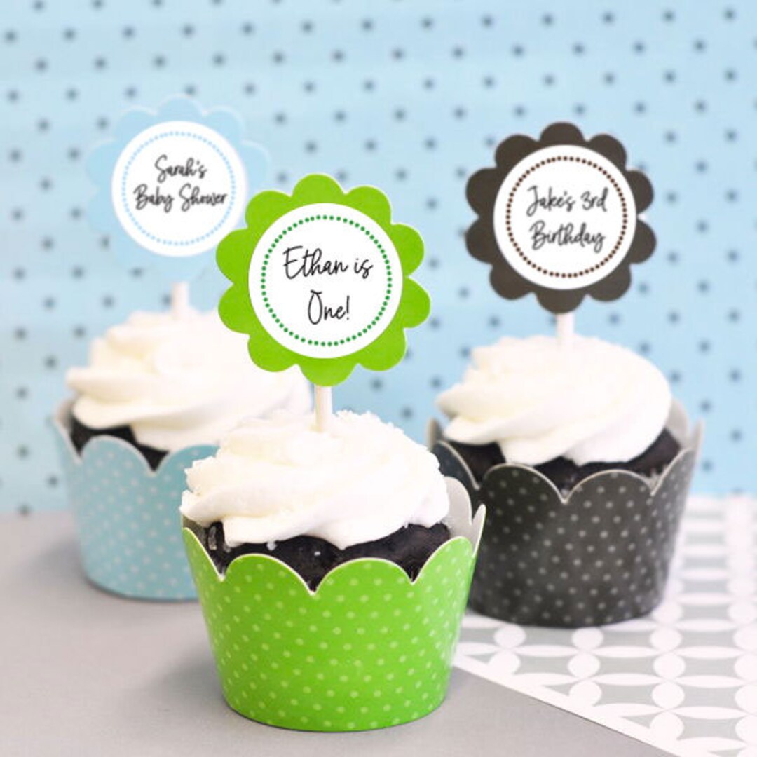 Birthday Party Cupcake Toppers &amp; Cupcake Wrappers Boy Baby Shower ...