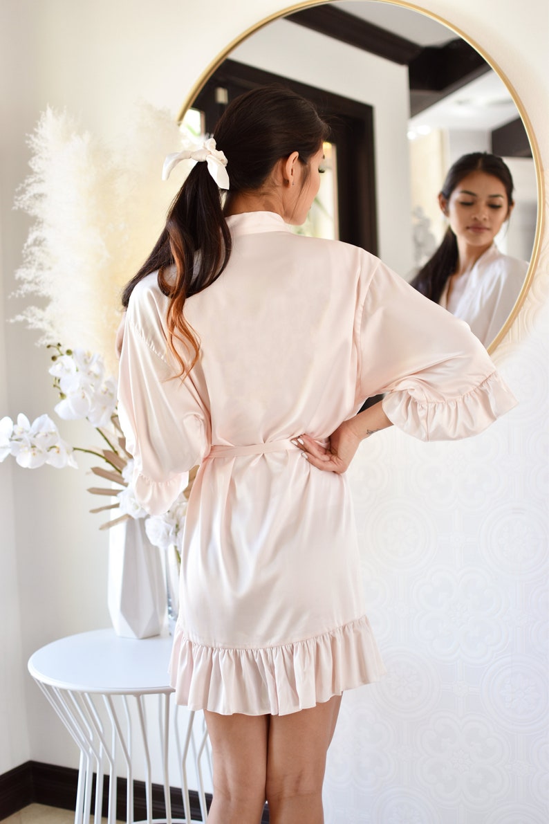 Bridesmaid Robes Ruffled Monogram Bridesmaid Robes Pretty Bridesmaid Getting Ready Robes Unique Bride & Maid of Honor Robes Satin EB3377M image 8