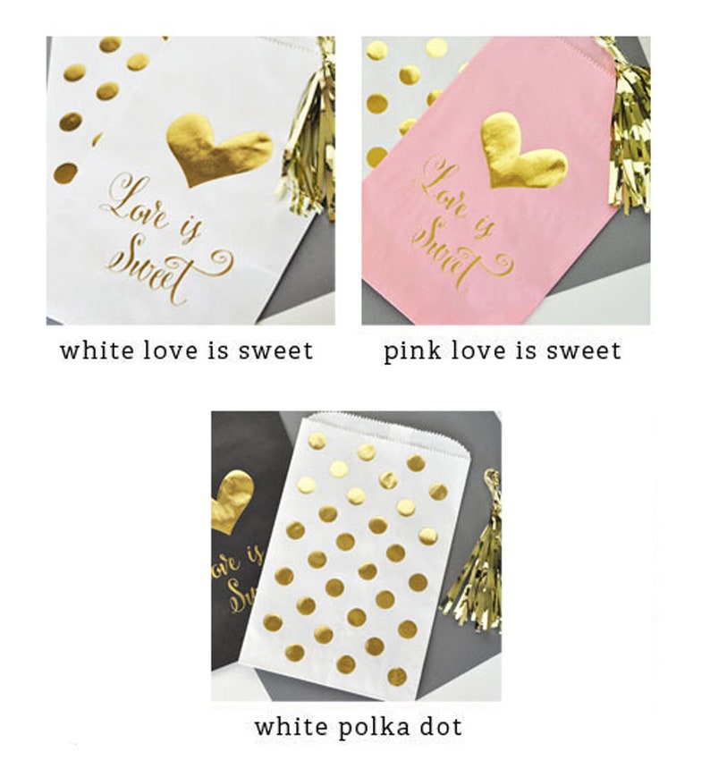 White & Gold Wedding Favor Bags Gold Polka Dot Candy Buffet Bags Gold Foil Printed Favor Bags for Candy Buffet EB3038 set of 12 bags image 8