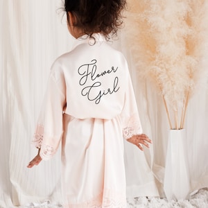 Flower Girl Robes Flower Girl Gift Ideas Satin Flower Girl Robe Satin Lace Flower Girl Robe Blush EB3299WD Flower Girl Lace Robes image 1