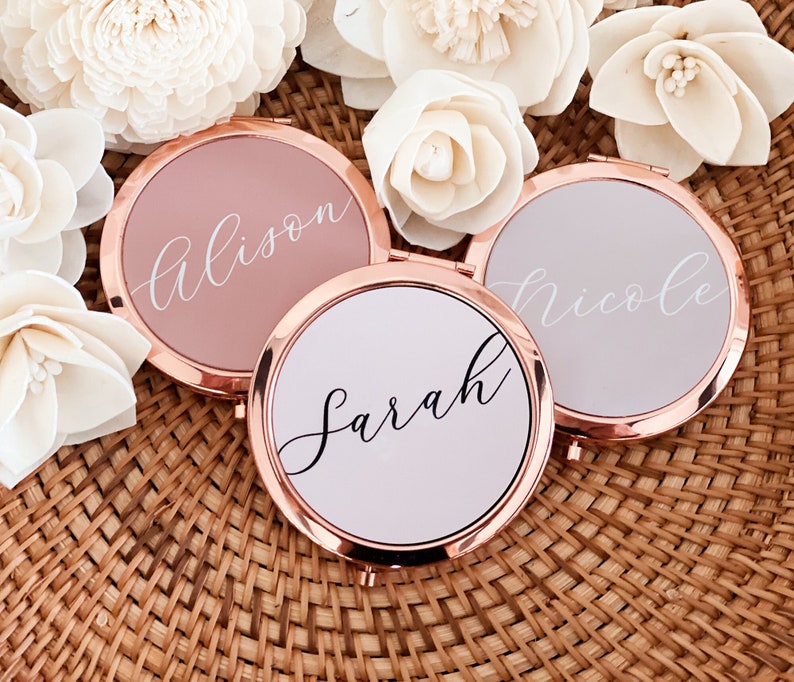 Pretty Bridesmaid Gifts Unique Bridal Shower Favors Mirror Compacts Gold Bridesmaid Mirrors Personalized Gifts for Women EB3166AD image 1