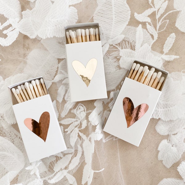 Wedding Matches Heart Matches Cute Matches Silver Gold Rose Gold Match Boxes Bridesmaid Matches Wedding Matchsticks  (EB3309HRT) - set of 6