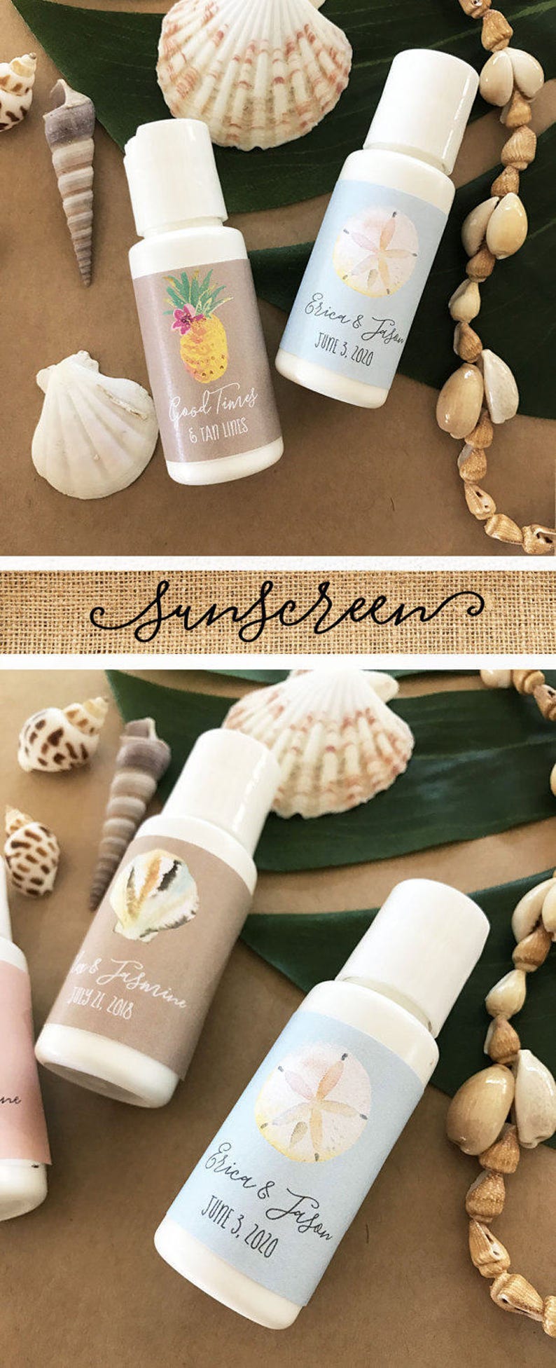 Beach Wedding Favours - Personalized Sunscreen Favor - Beach Wedding Favor Ideas Beach Party Favors Custom Sunscreen (EB2030TPB) set of 12| 