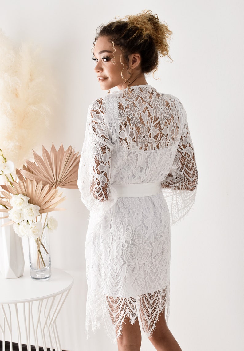 Bride Robe Lace Bridal Robe Personalized Bride Robe Regular and Plus Size Bridal Robe Full Lace Robe Bride Gift EB3321P image 2