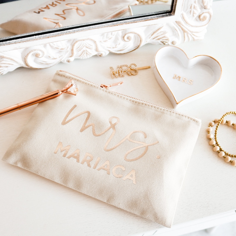 Mrs Make Up Bag Personalized Makeup Bag Bride Gift Ideas Custom Make Up Bag EB3222MRS image 3